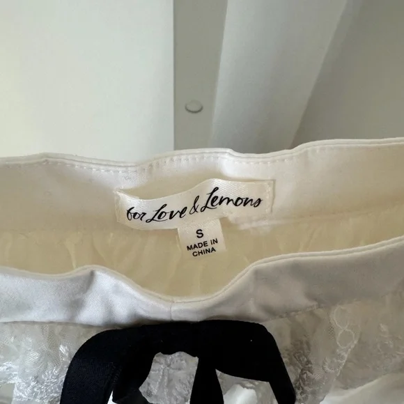 For Love And Lemons White Lace Chemise with Black Bow - Picture 2 of 3